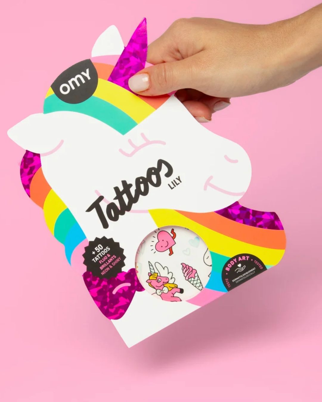 OMY Lily – lasten yksisarvissiirtotatuoinnit, 50 kpl